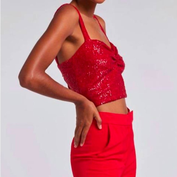 NWT Generation Love Estella Sequin Crop Tank Top Rouge Red M - Picture 3 of 6